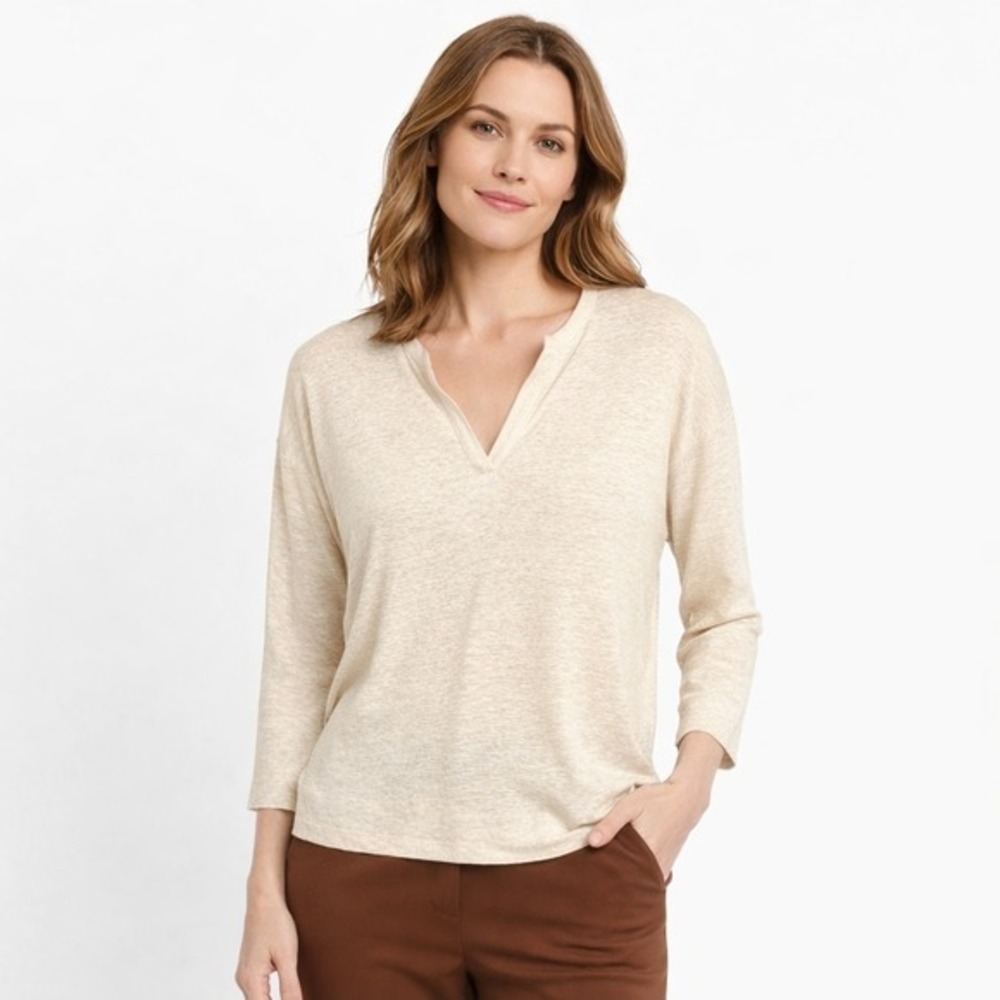 Gerard Darel Premium Linen Top Womens‎ Size 0 Creamy Beige Popover Minimalist